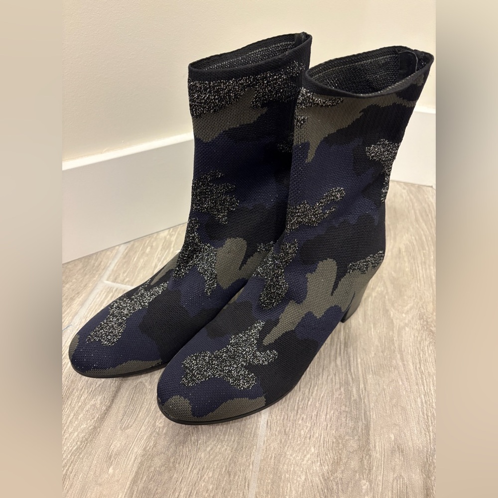 Zadig & Voltaire Blue/Black Camouflage Print Canvas Heel Ankle Boots Size 8 (39) - Picture 4 of 12